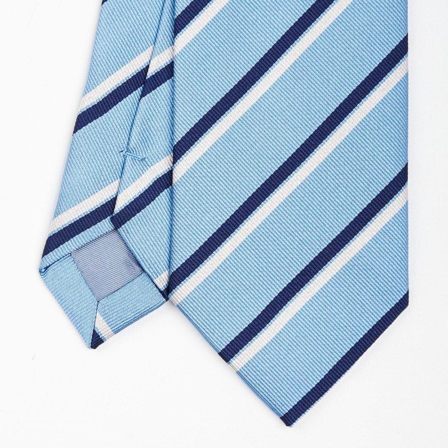 Clearance E.Marinella Light Blue Sartorial Striped Silk Tie