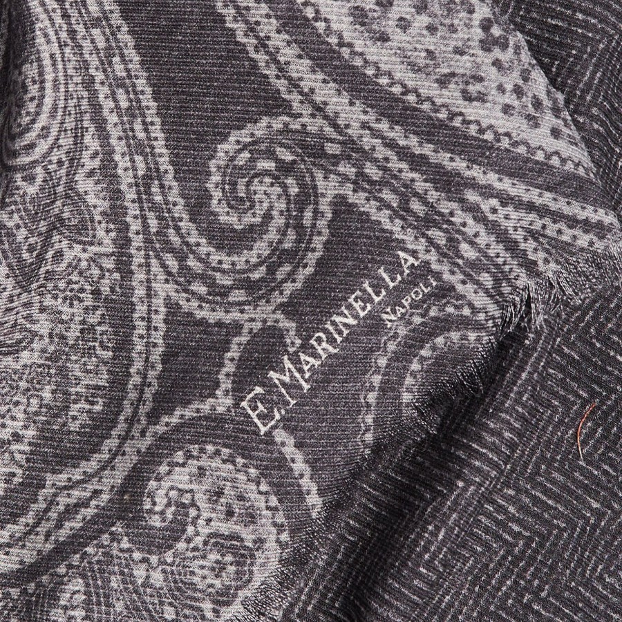 New E.Marinella Gray Wool Stole - Paisley Pattern