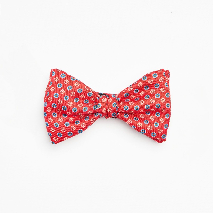 New E.Marinella Red Pre-Knotted Silk Bowtie- Small Flower Pattern