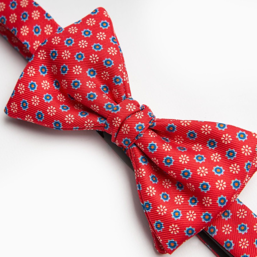 New E.Marinella Red Pre-Knotted Silk Bowtie- Small Flower Pattern