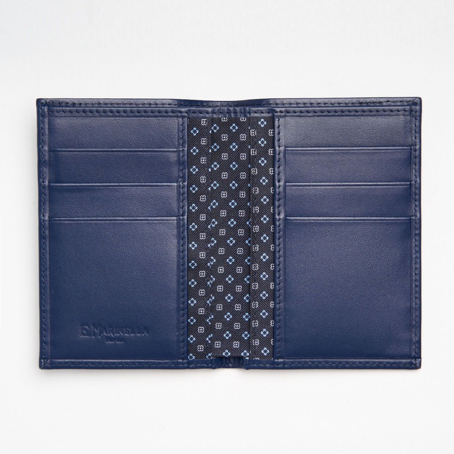 Online E.Marinella Dark Blue Vertical Wallet In Silk And Leather