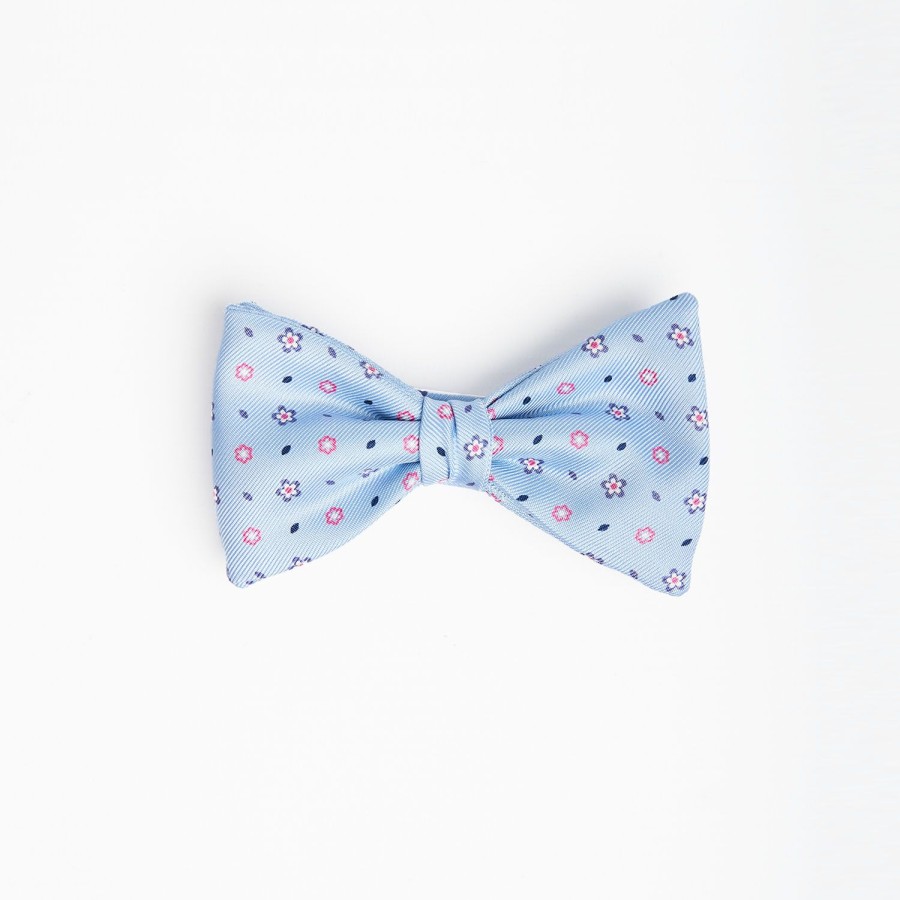 New E.Marinella Light Blue Pre-Knotted Silk Bowtie - Small Flower Pattern