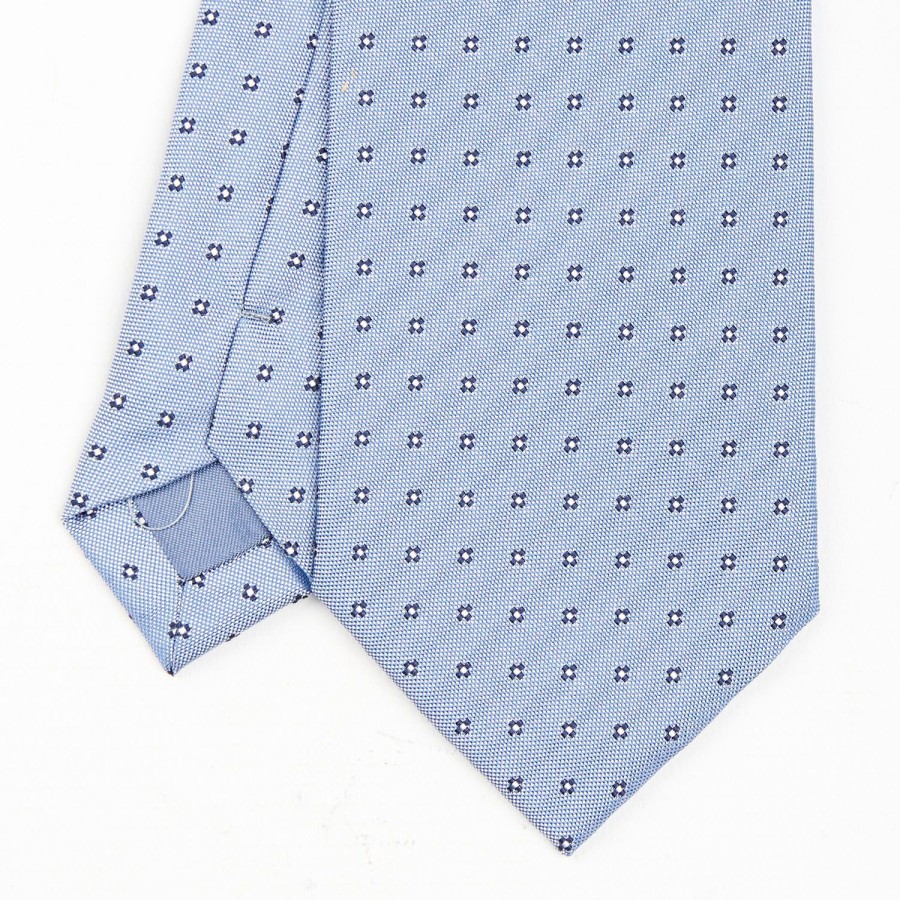 New E.Marinella Light Blue Sartorial Jacquard Silk Tie - Small Flower Designs