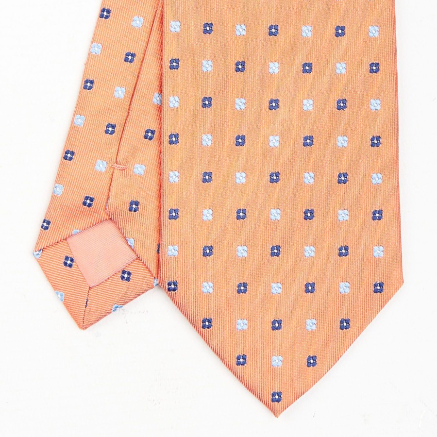 Wholesale E.Marinella Orange Sartorial Jacquard Silk Tie - Small Flower Designs