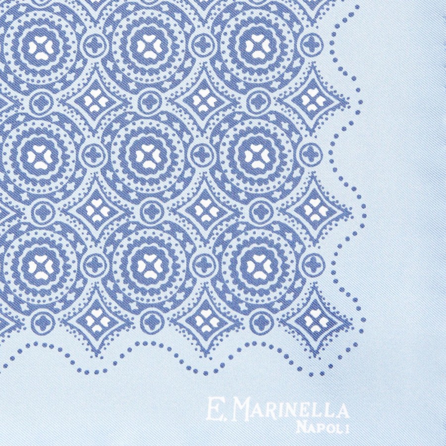 Wholesale E.Marinella Light Blue Hand-Printed Silk Pocket Square Large Flower Pattern