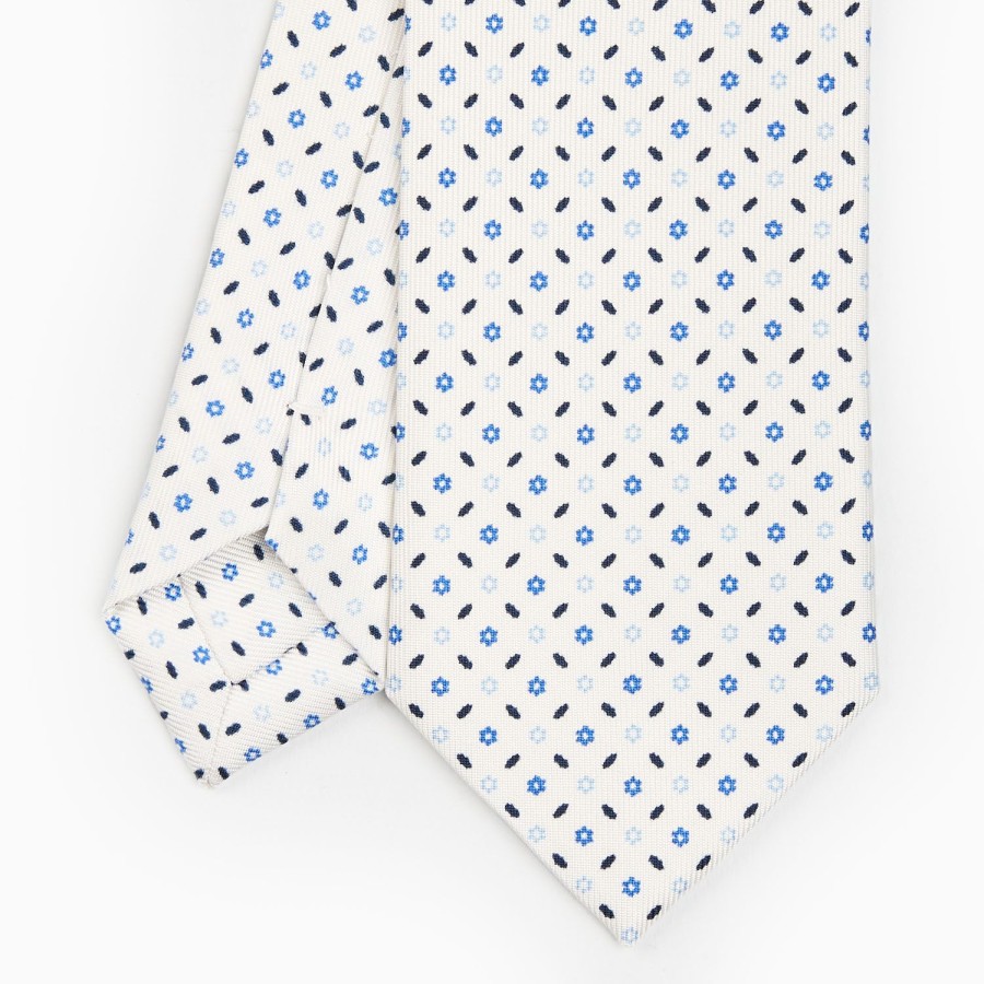 Wholesale E.Marinella White Sartorial 7 Cm Silk Tie - Small Flower Pattern