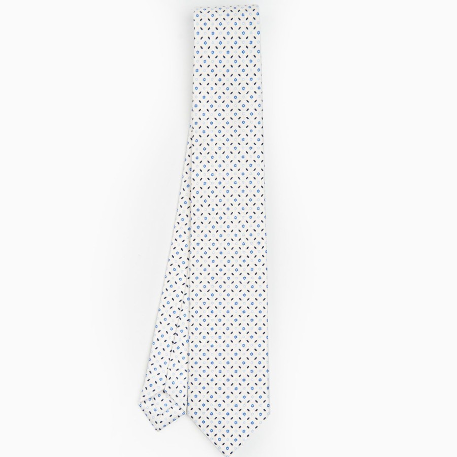 Wholesale E.Marinella White Sartorial 7 Cm Silk Tie - Small Flower Pattern