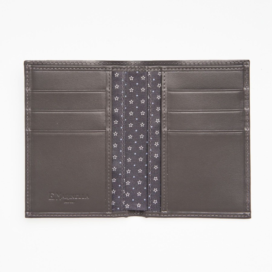 Online E.Marinella Dark Grey Vertical Wallet In Silk And Leather