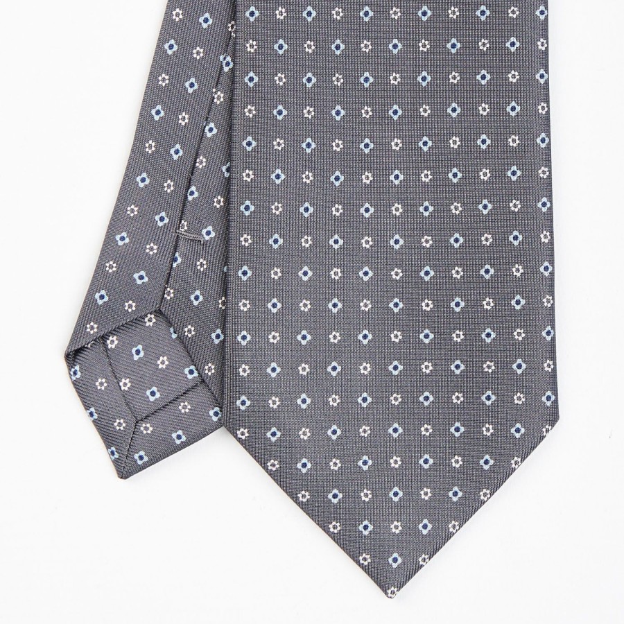 Best E.Marinella Dark Grey Sartorial Classic Silk Tie - Small Flower Designs