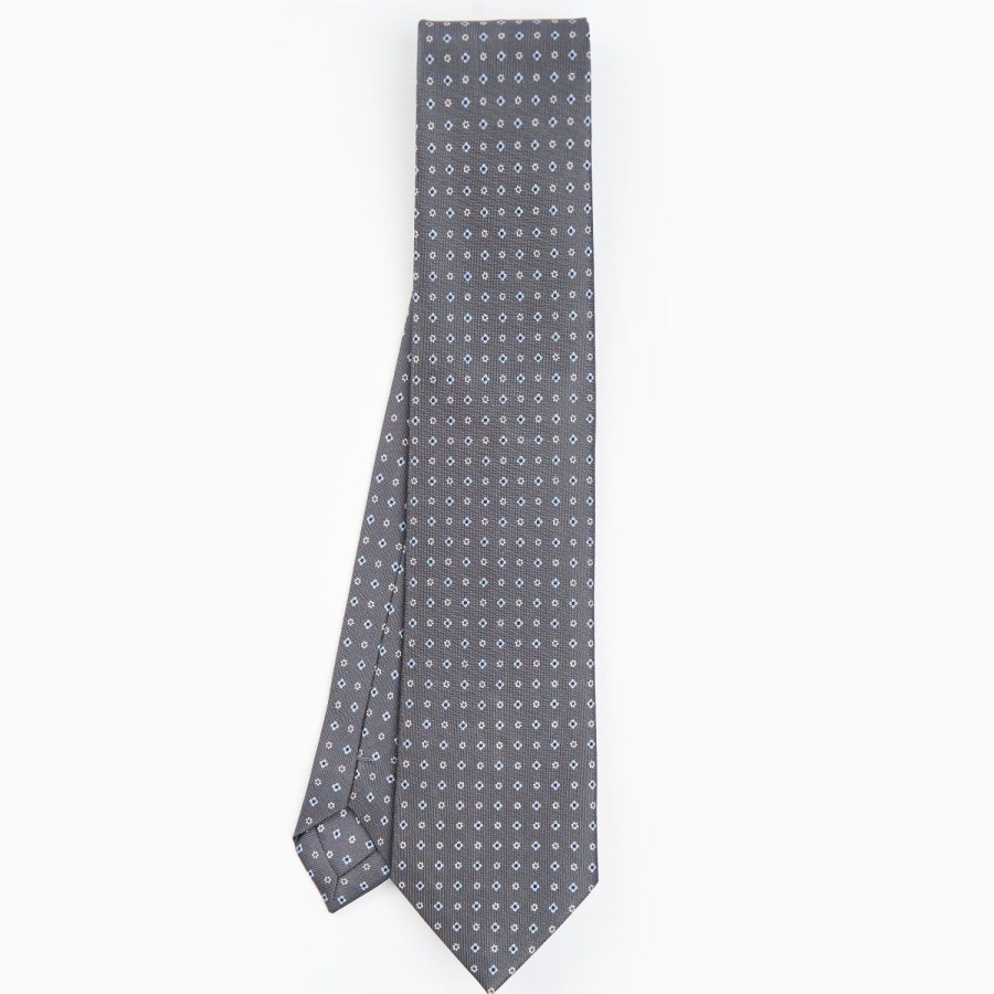 Best E.Marinella Dark Grey Sartorial Classic Silk Tie - Small Flower Designs