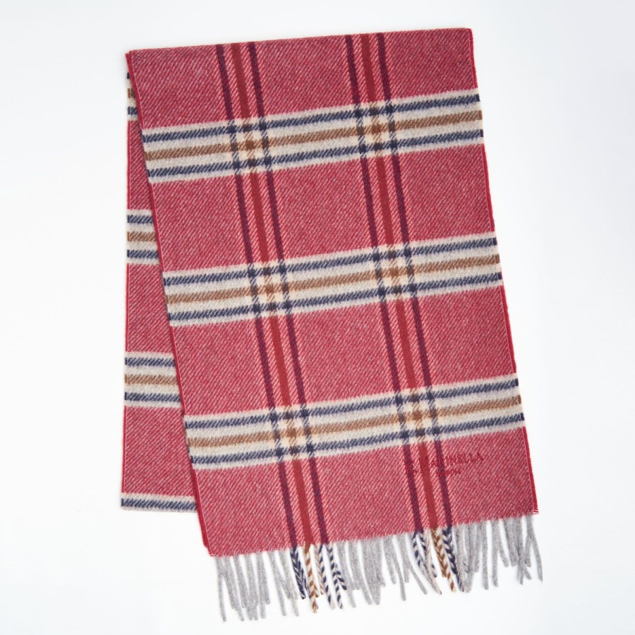 New E.Marinella Burgundy Wool Plaid Scarf With Bangs