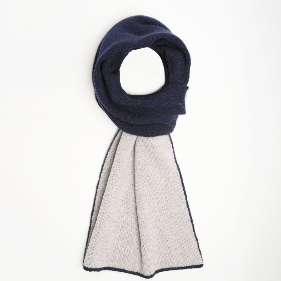 Online E.Marinella Midnight Blue And Beige Two-Tone Solid Cashmere Neck Warmer