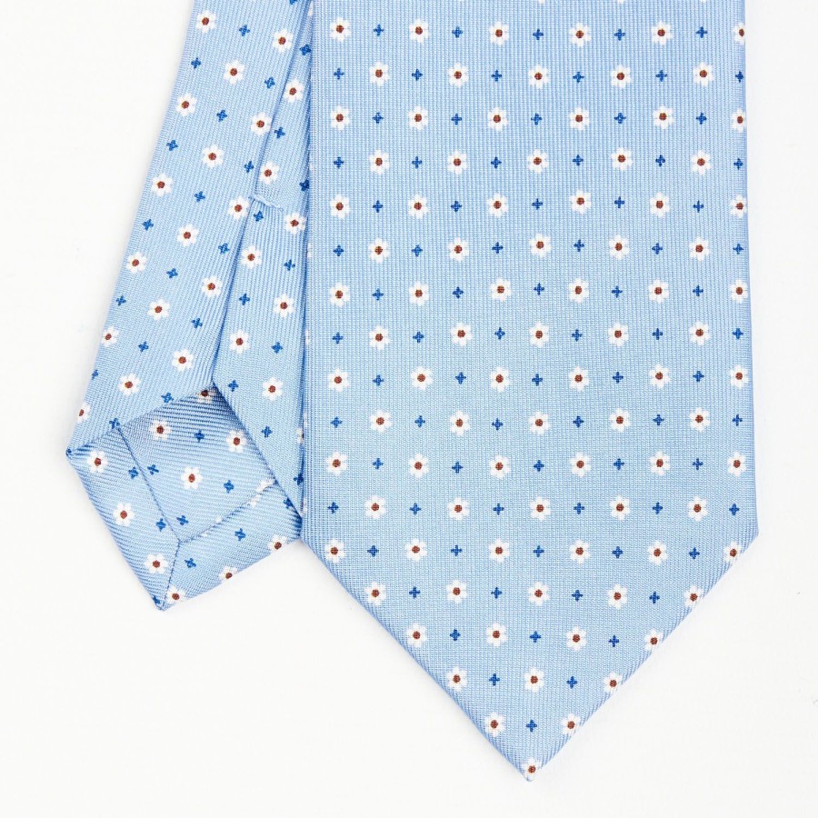 Wholesale E.Marinella Light Blue Sartorial Classic Silk Tie - Small Flower Pattern