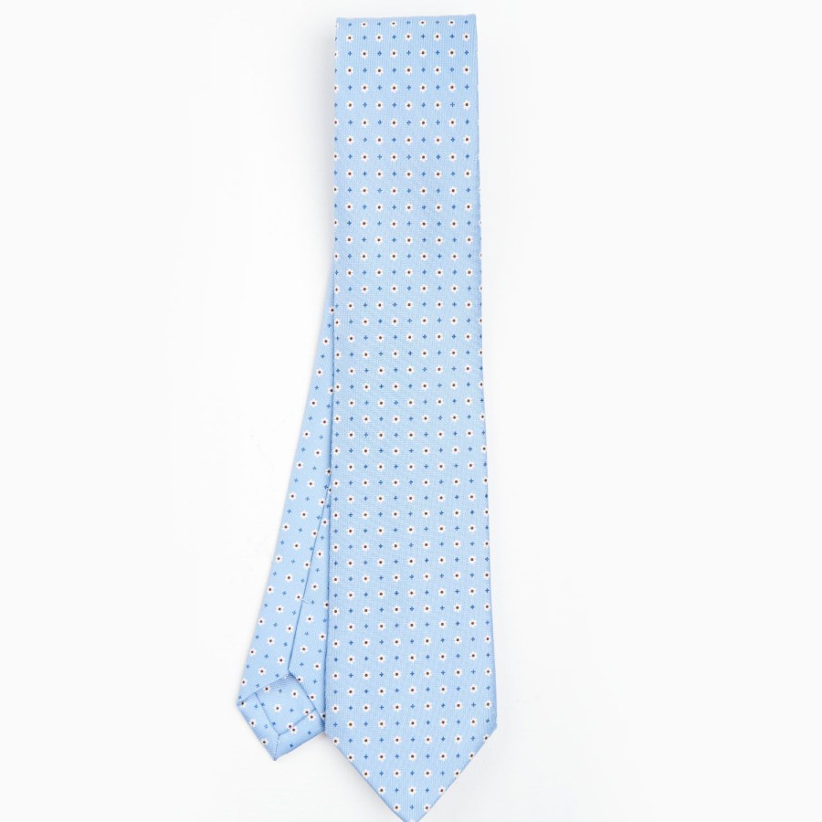 Wholesale E.Marinella Light Blue Sartorial Classic Silk Tie - Small Flower Pattern