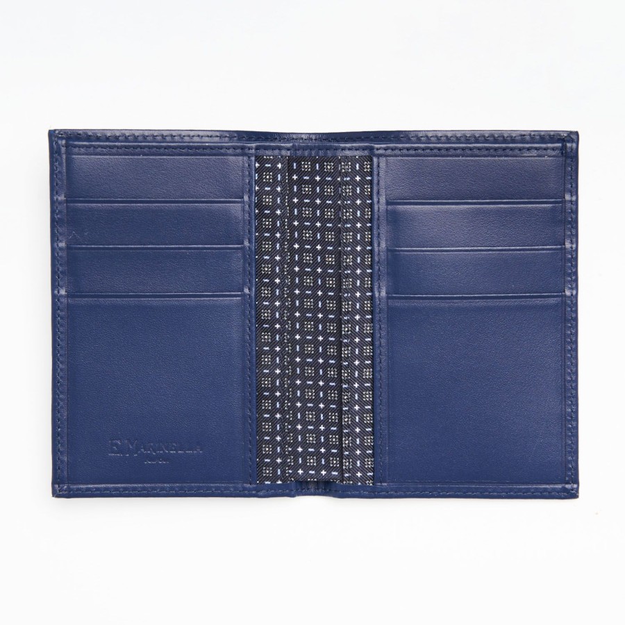 Clearance E.Marinella Dark Blue Vertical Wallet In Silk And Leather