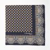 Hot E.Marinella Dark Blue Hand-Printed Silk Pocket Square Large Flower Pattern