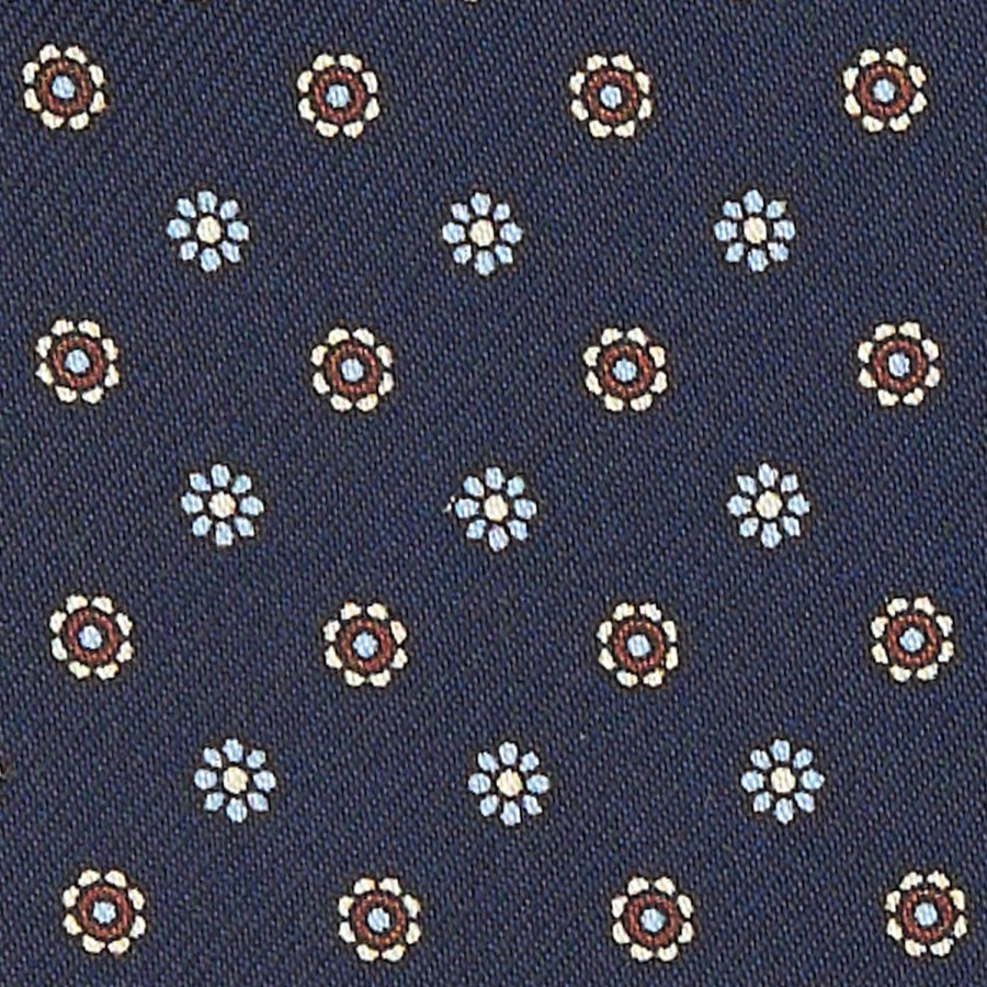 Hot E.Marinella Dark Blue Silk Ascot Tie - Small Flower Designs