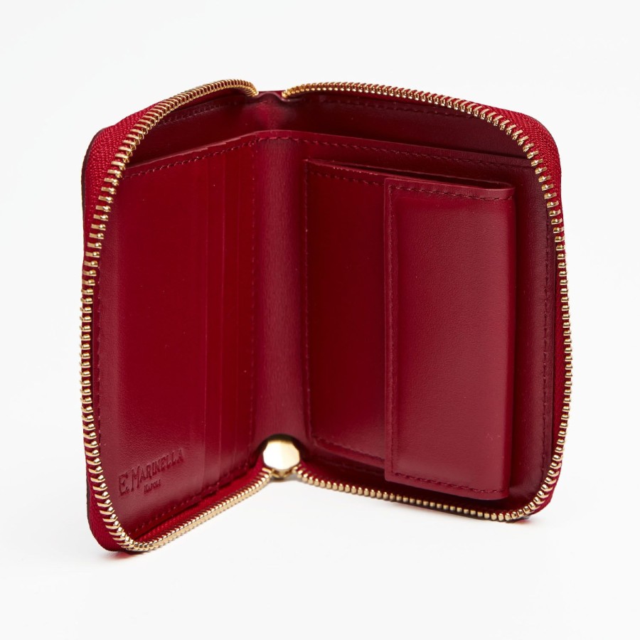 Online E.Marinella Small Ruby Red Hammered Leather Wallet