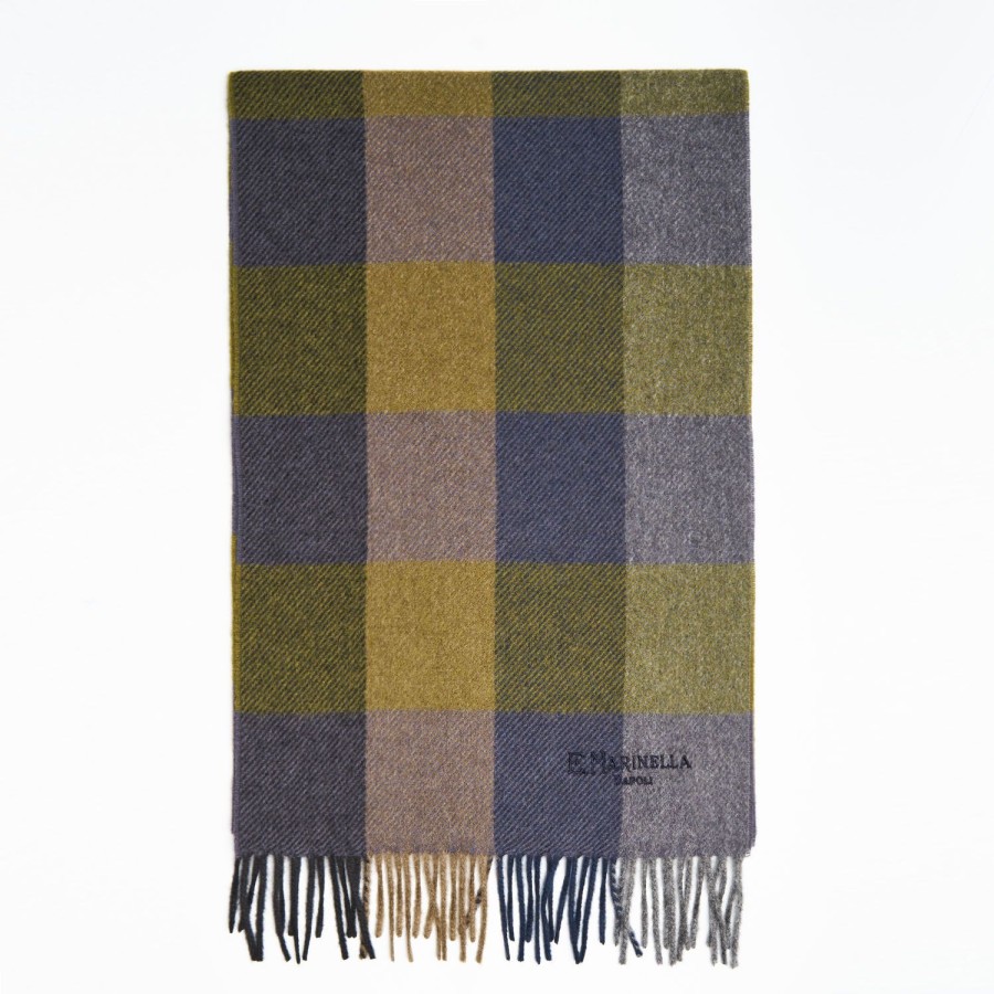 Best E.Marinella Blue And Dark Green Cashmere Plaid Scarf With Bangs