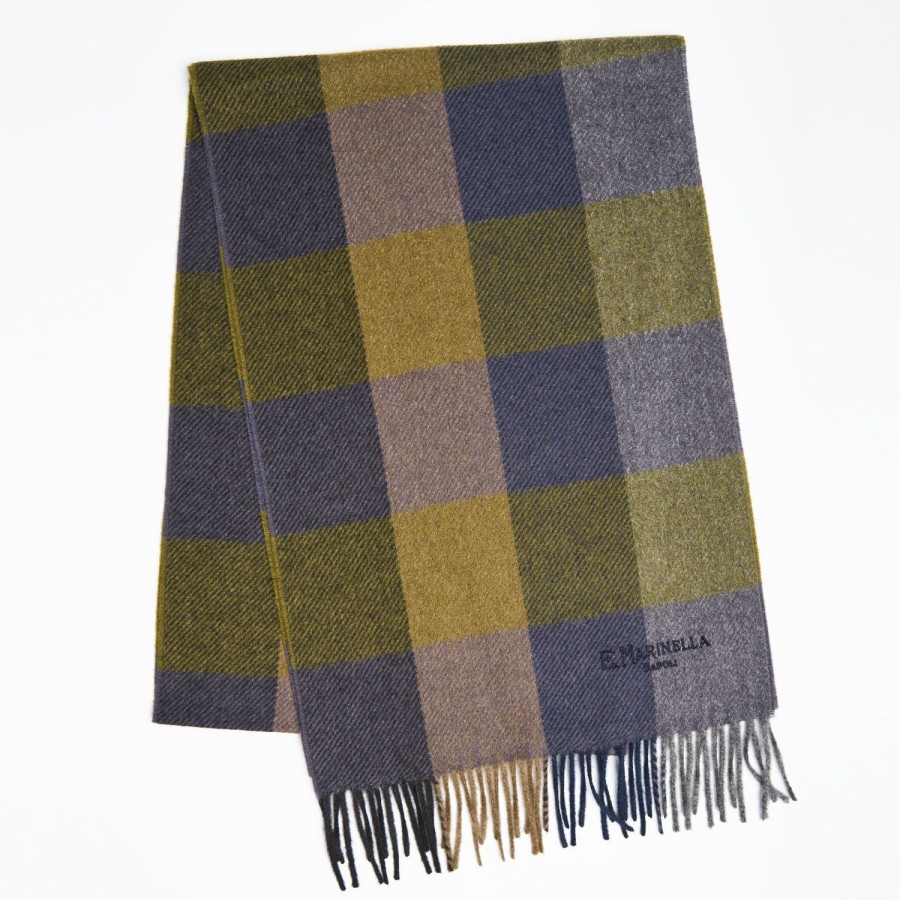 Best E.Marinella Blue And Dark Green Cashmere Plaid Scarf With Bangs