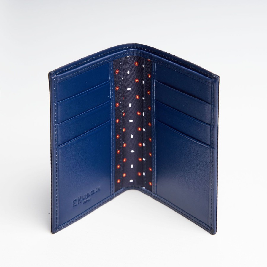 Best E.Marinella Dark Blue Vertical Wallet In Silk And Leather