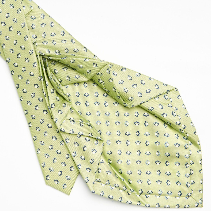 Wholesale E.Marinella Light Green 7 Fold Sartorial Silk Tie - Small Flower Pattern