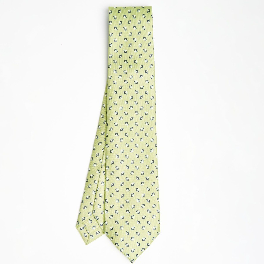 Wholesale E.Marinella Light Green 7 Fold Sartorial Silk Tie - Small Flower Pattern