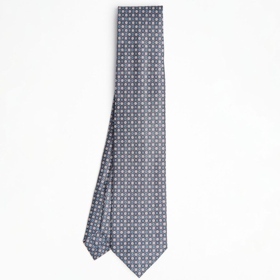 New E.Marinella Dark Grey 9 Fold Sartorial Silk Tie - Small Geometric Pattern