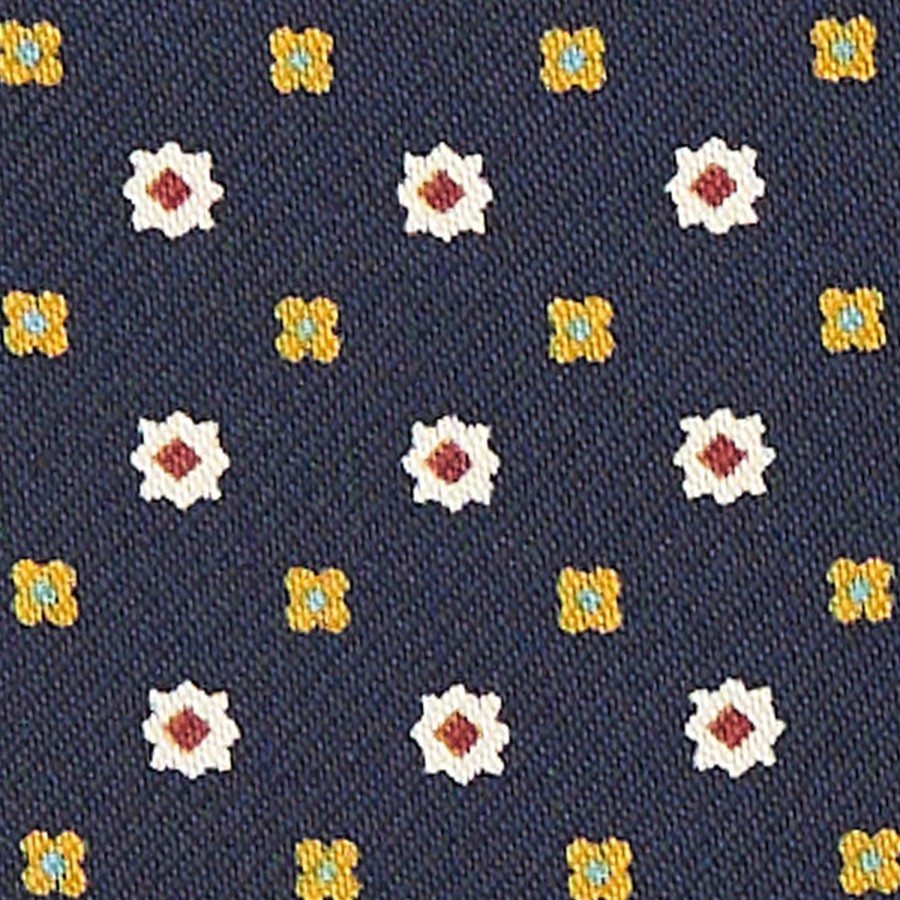 Hot E.Marinella Dark Blue Silk Ascot Tie - Small Flower Designs