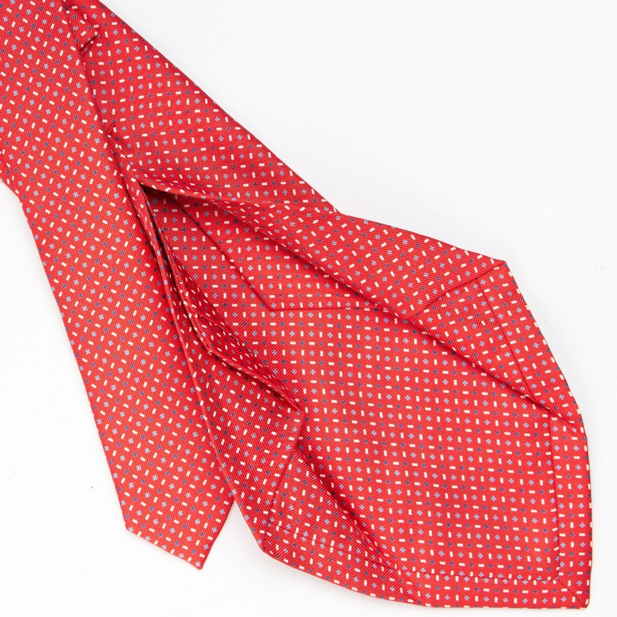 Online E.Marinella Red 5 Fold Sartorial Silk Tie - Small Flower Pattern