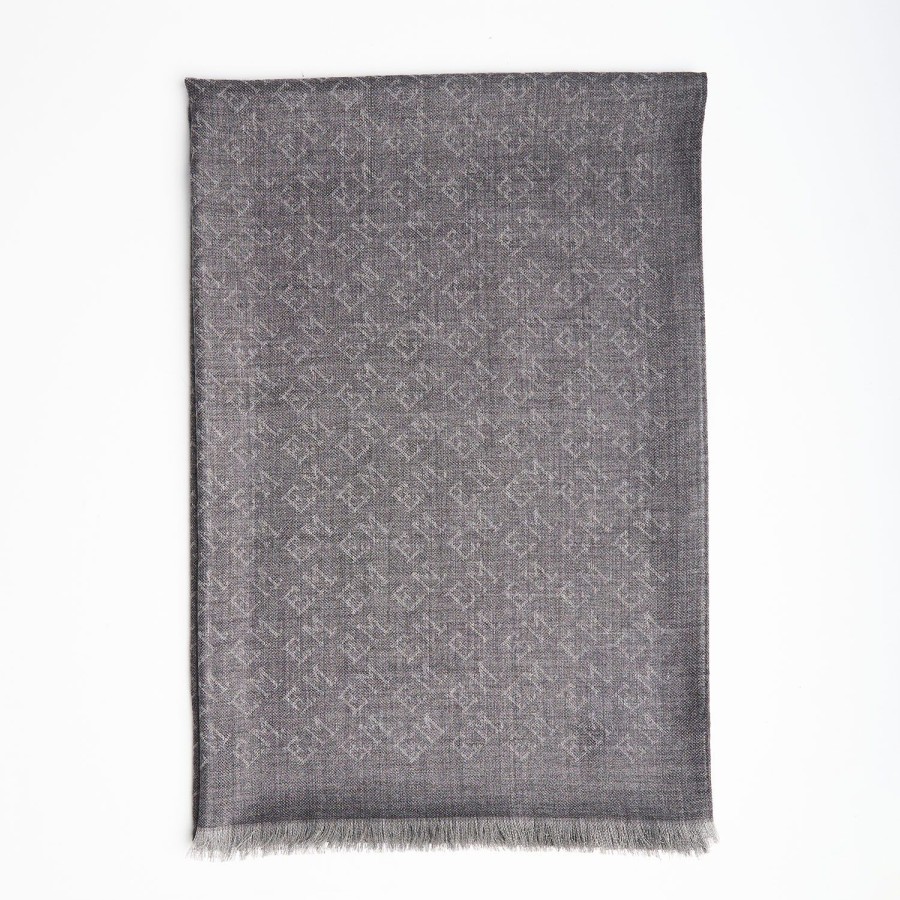 Clearance E.Marinella Grey Em Logo Scarf In Wool And Cashmere