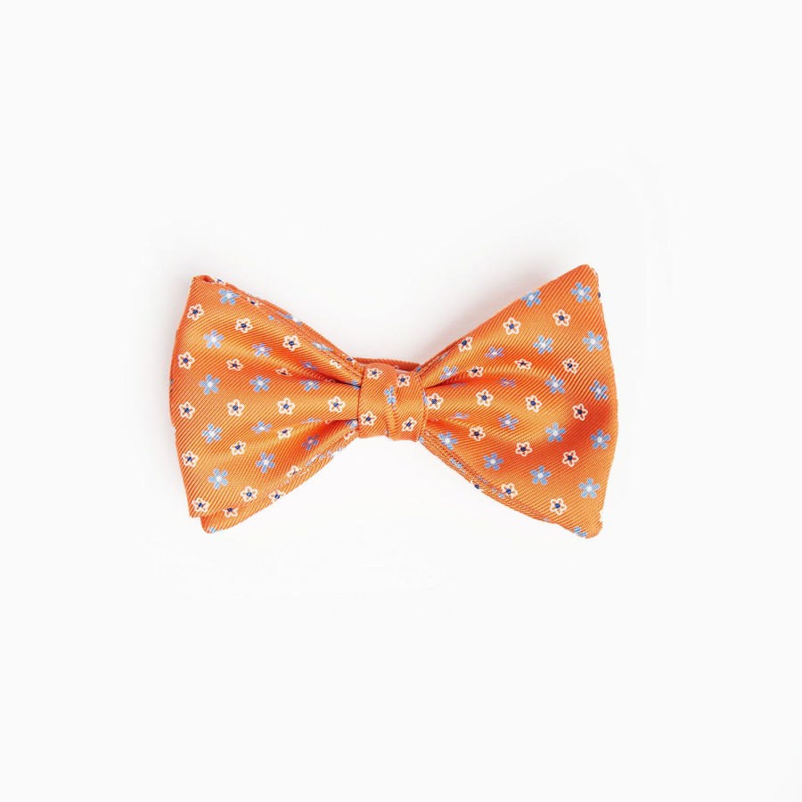 Hot E.Marinella Orange Pre-Knotted Silk Bowtie Small Flower Pattern