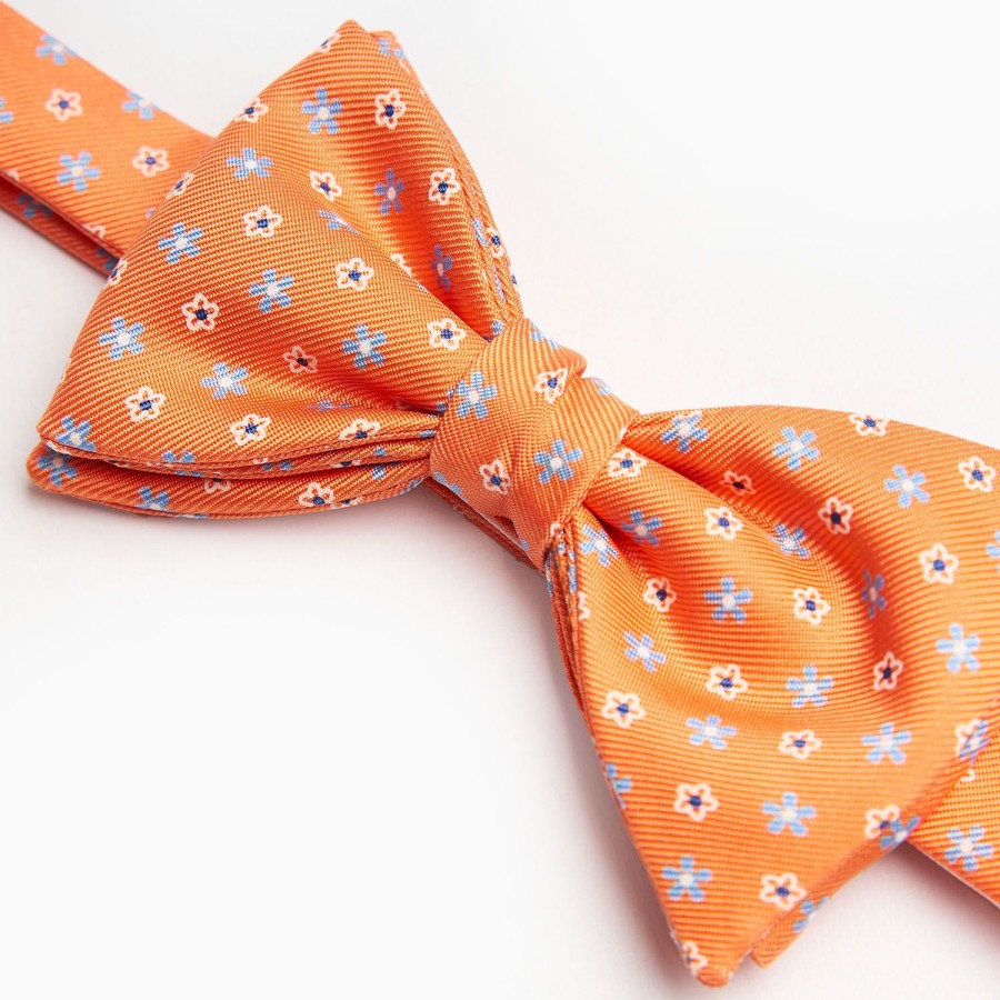 Hot E.Marinella Orange Pre-Knotted Silk Bowtie Small Flower Pattern