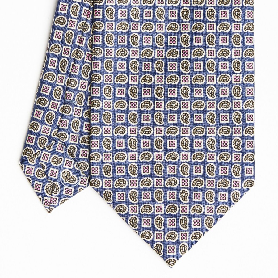 New E.Marinella Blue Extra Long Sartorial Silk Tie - Paisley Pattern