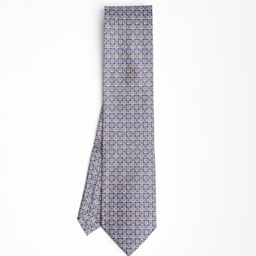 New E.Marinella Blue Extra Long Sartorial Silk Tie - Paisley Pattern