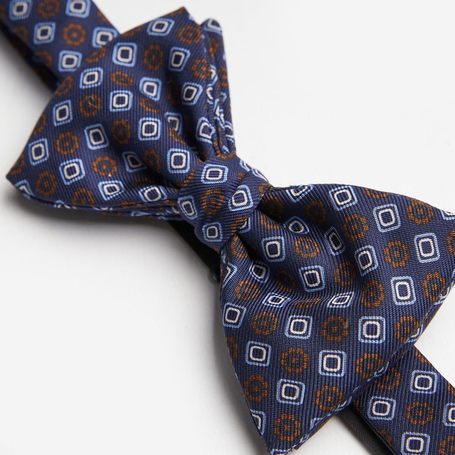 Wholesale E.Marinella Blue Pre-Knotted Silk Bowtie- Large Flower Pattern