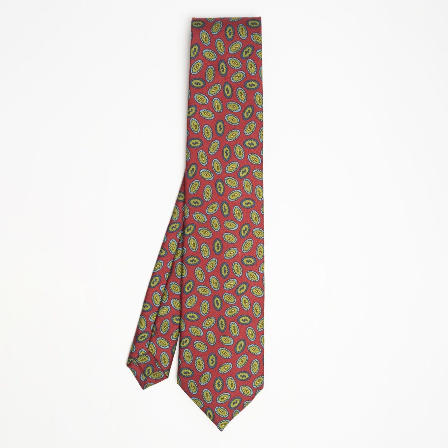 New E.Marinella Burgundy Heritage Retro Collection Silk Tie - Large Geometric Pattern