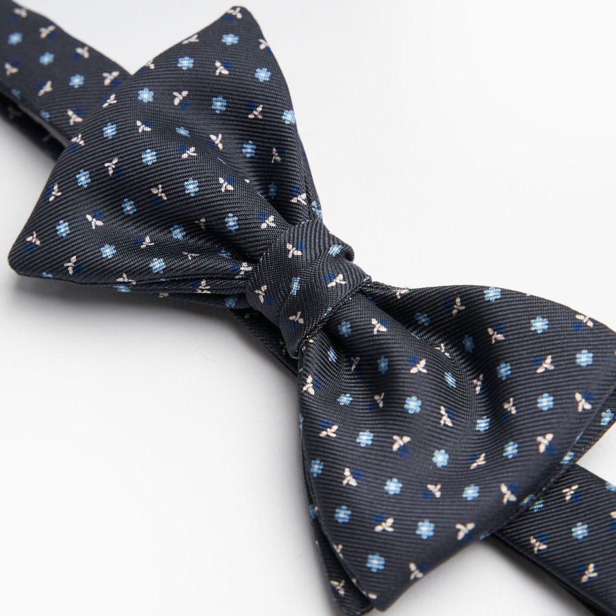 Best E.Marinella Dark Grey Pre-Knotted Silk Bowtie - Small Flower Pattern