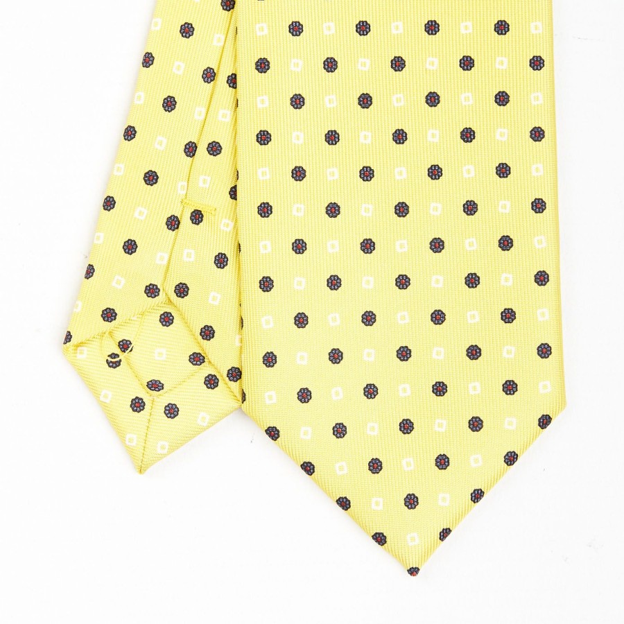 Wholesale E.Marinella Yellow Sartorial 7 Cm Silk Tie - Small Flower Pattern