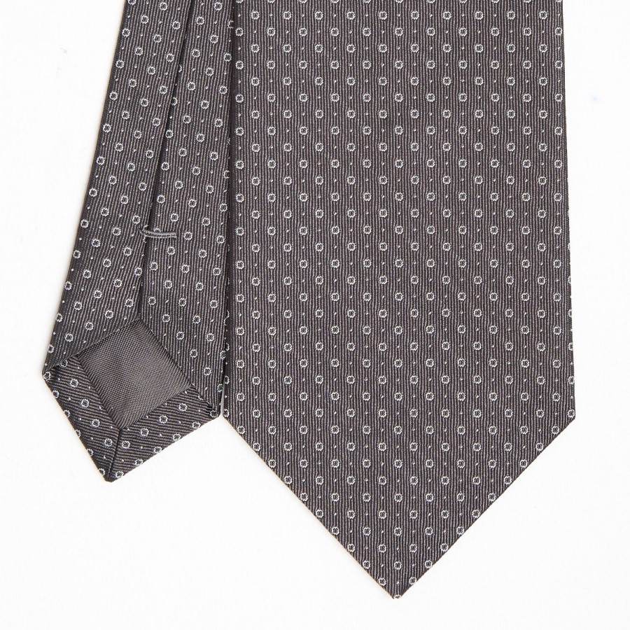 Wholesale E.Marinella Dark Grey Ceremonial Jacquard Silk Tie Small Geometric Pattern