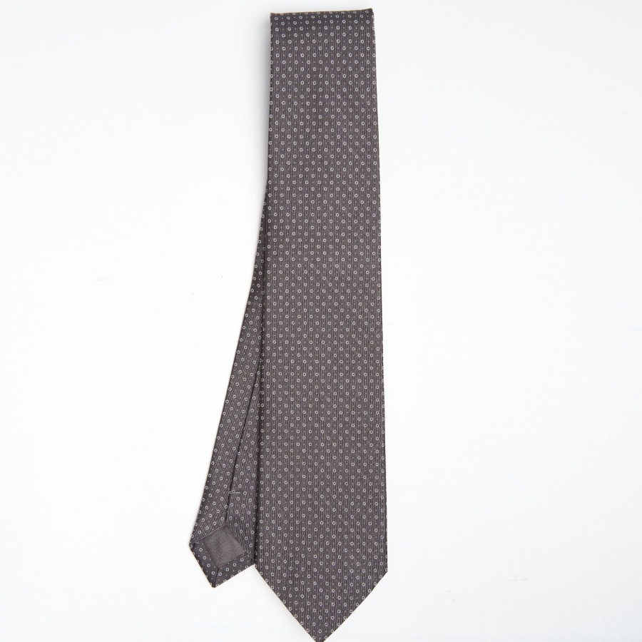 Wholesale E.Marinella Dark Grey Ceremonial Jacquard Silk Tie Small Geometric Pattern