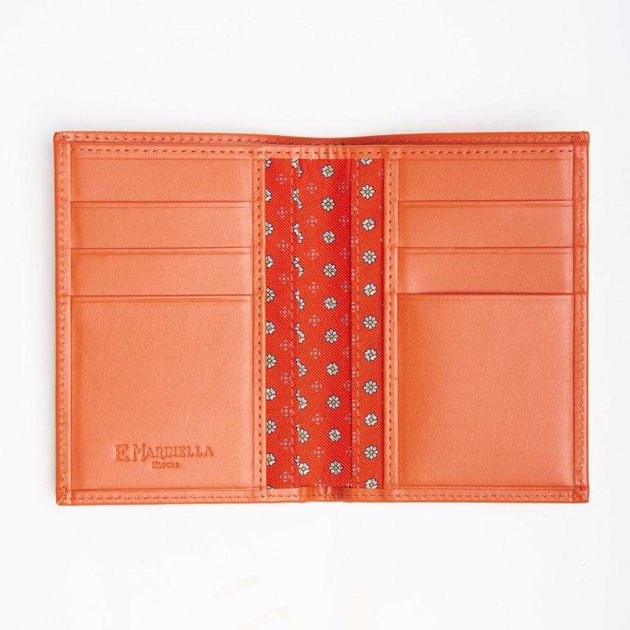 New E.Marinella Orange Vertical Wallet In Silk And Leather