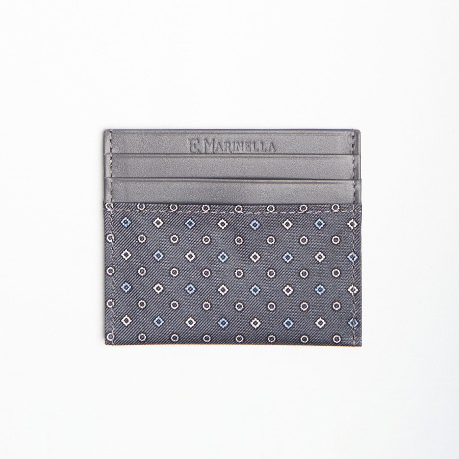 Clearance E.Marinella Dark Grey Leather And Silk Credit Card Holder 5 Compartments