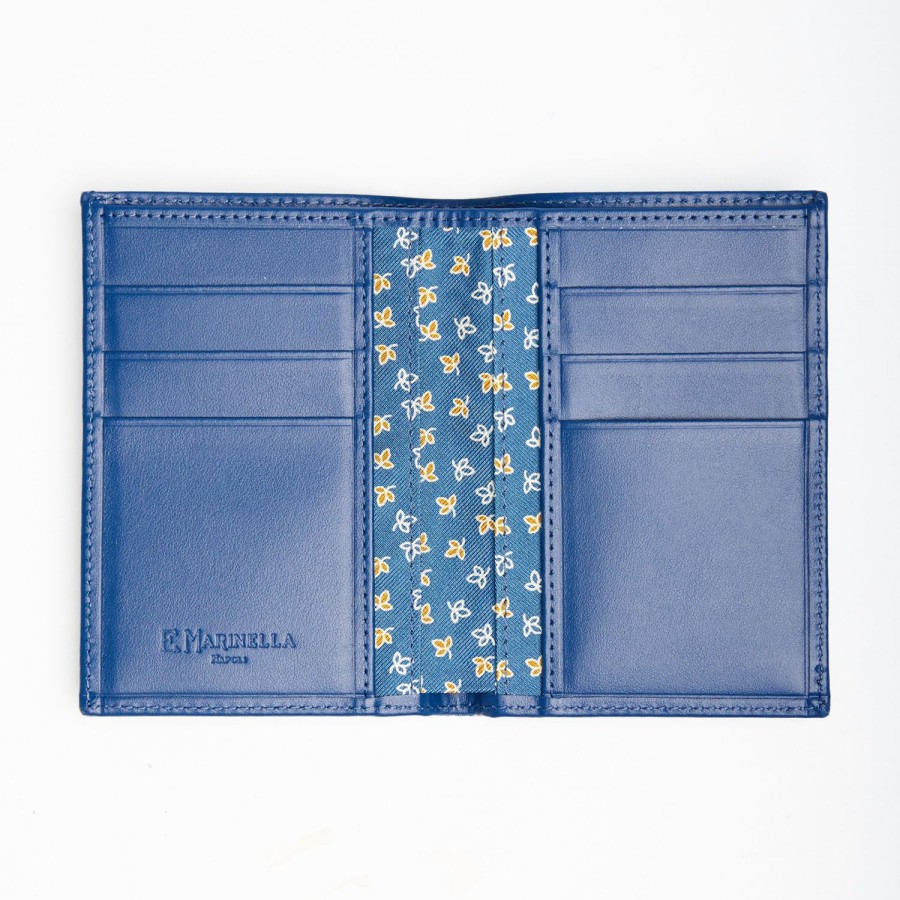 Online E.Marinella Mid Blue Vertical Wallet In Silk And Leather