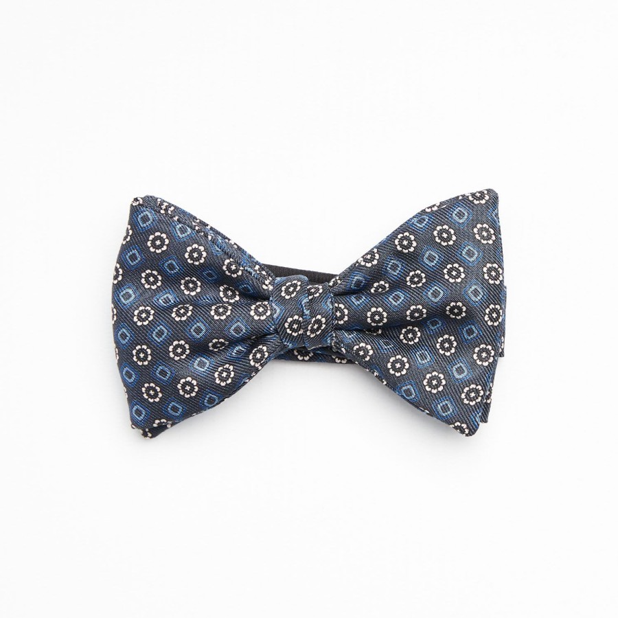 Hot E.Marinella Dark Grey Pre-Knotted Silk Bowtie- Large Flower Pattern