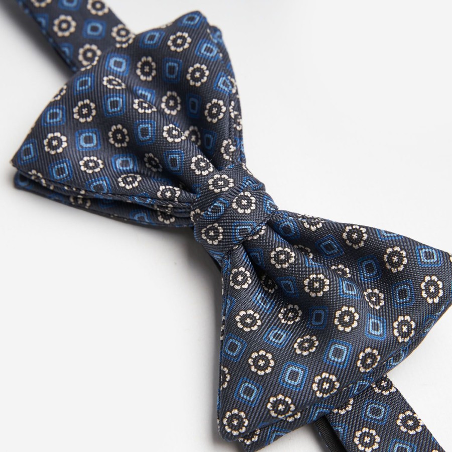 Hot E.Marinella Dark Grey Pre-Knotted Silk Bowtie- Large Flower Pattern