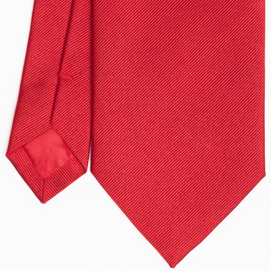 New E.Marinella Red Sartorial Jacquard Silk Tie - Solid Color