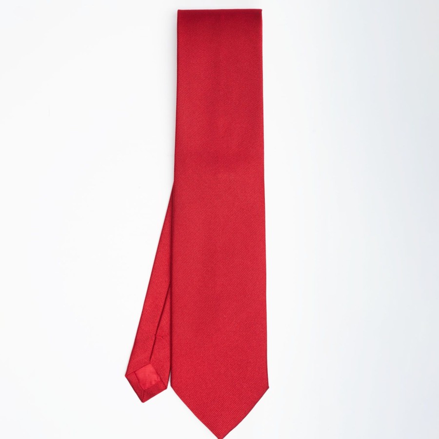 New E.Marinella Red Sartorial Jacquard Silk Tie - Solid Color