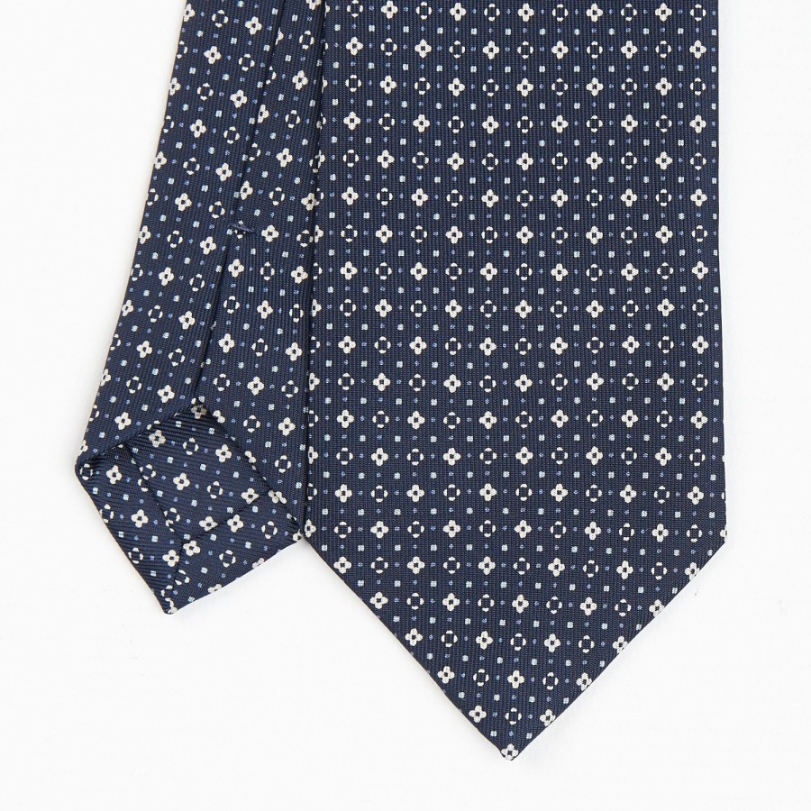 Clearance E.Marinella Dark Blue Sartorial Classic Silk Tie - Small Flower Pattern