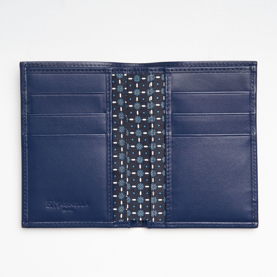 New E.Marinella Dark Blue Vertical Wallet In Silk And Leather